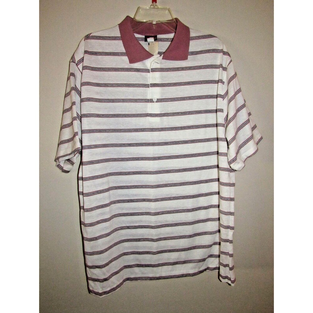 Oakton Ltd Mens XL Striped Polo Shirt NEW Vintage USA Pink & White Preppy Money